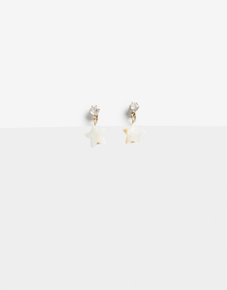Aros Colgantes Cortos Piedra Aros Cortos Con Estrella - Blanco Crema