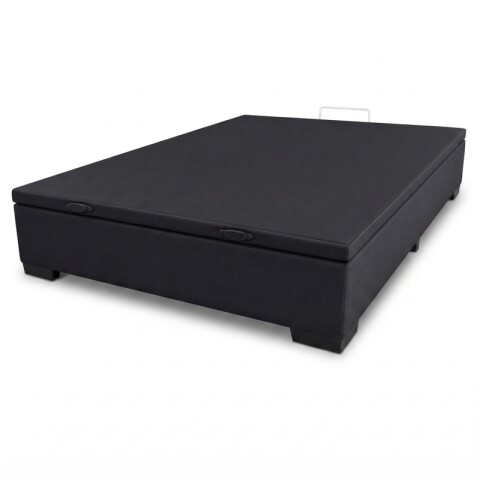 Base Box Baul para Sommier Colchon - Estructura Madera Maciza - Negro 138 x 188 x 35 cm