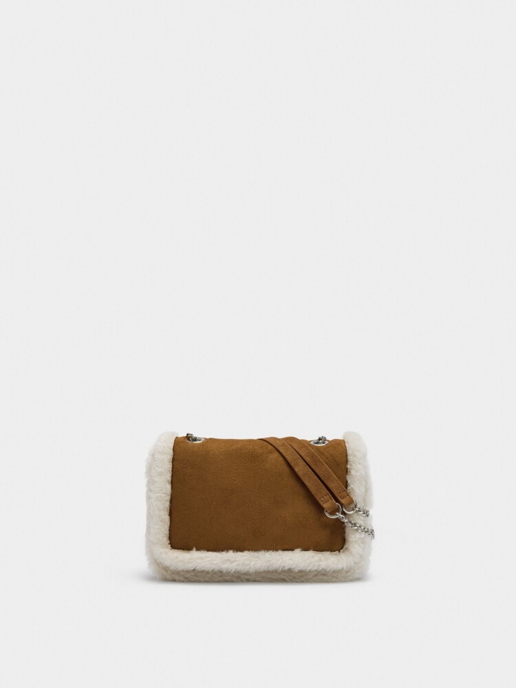 Bolso De Hombro Bordes Efecto Pelo camel