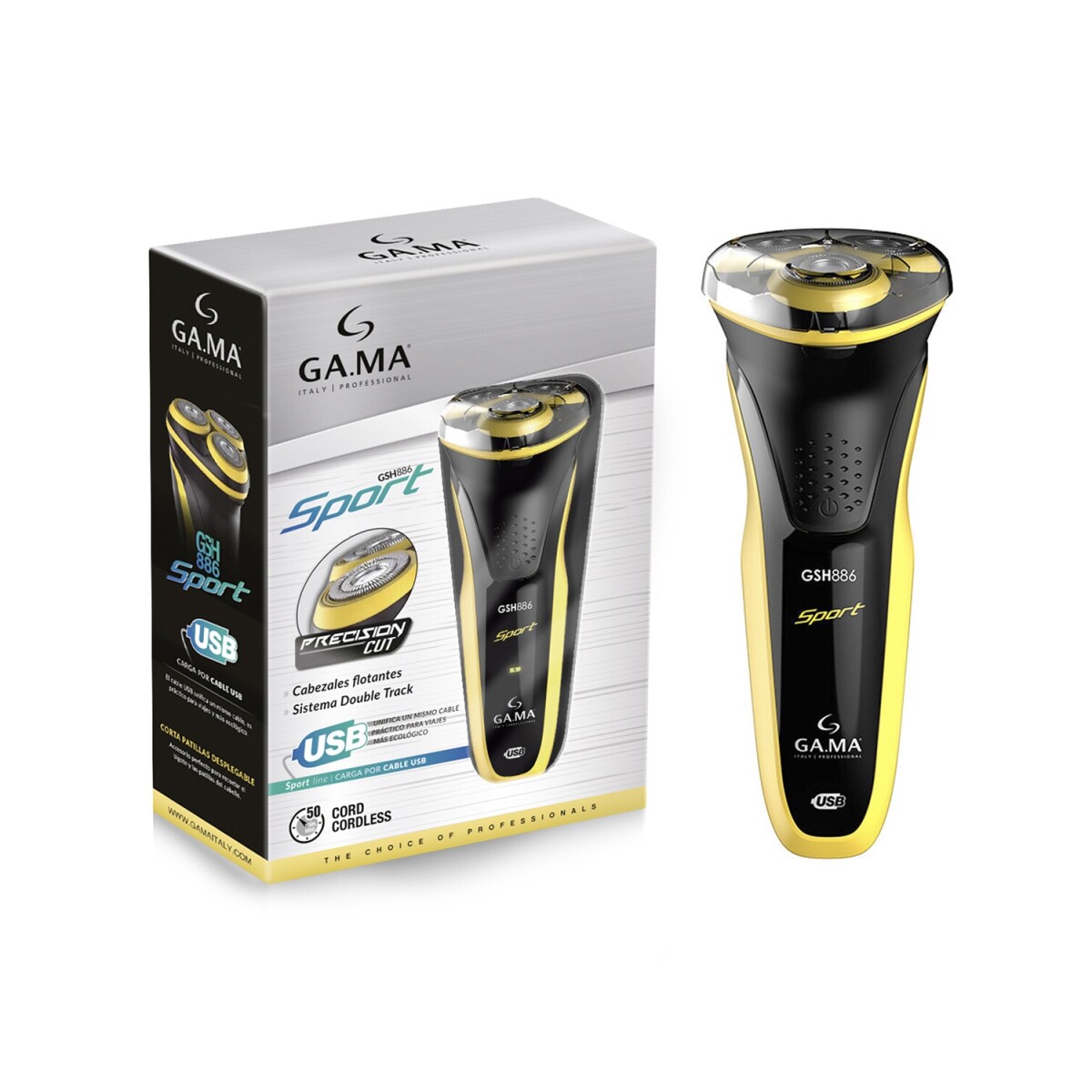 Afeitadora inalámbrica GAMA Sport carga USB - Amarillo y negro 