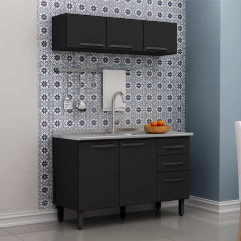 Mueble Aéreo Alacena de Cocina 3 Puertas - Negro Mueble Aéreo Alacena de Cocina 3 Puertas - Negro