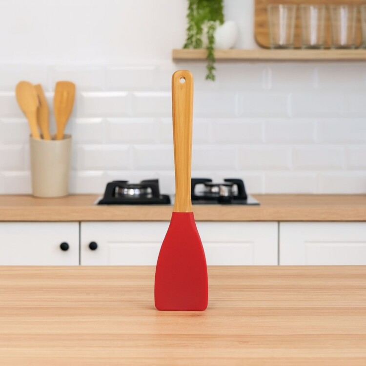 ESPATULA DE SILICONA Y BAMBU MOR Rojo