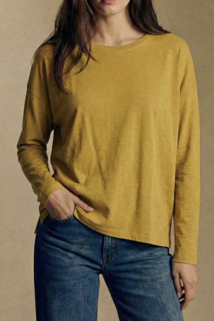 Remera Manga Larga Algodon Lavado Mostaza