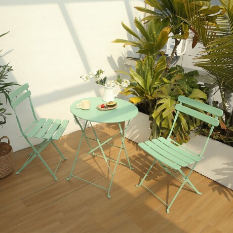 Set De Jardín Mesa Plegable + 2 Sillas Verde agua