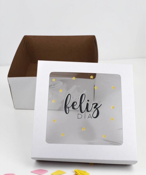 Caja flexi 20x20x9,5. c/visor impreso BLANCO -ESTRELLAS