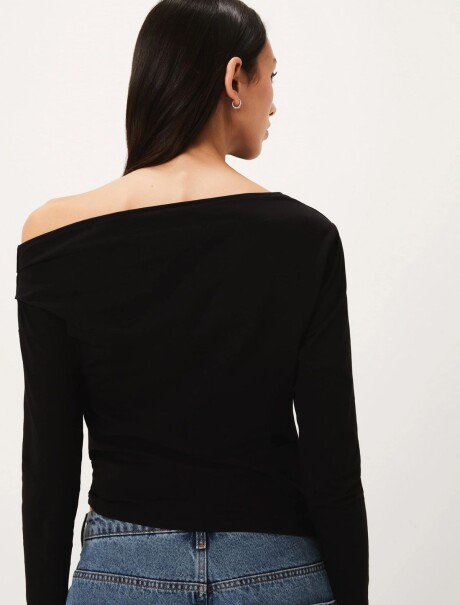 BLUSA ASIMÉTRICA DE MANGA LARGA NEGRO