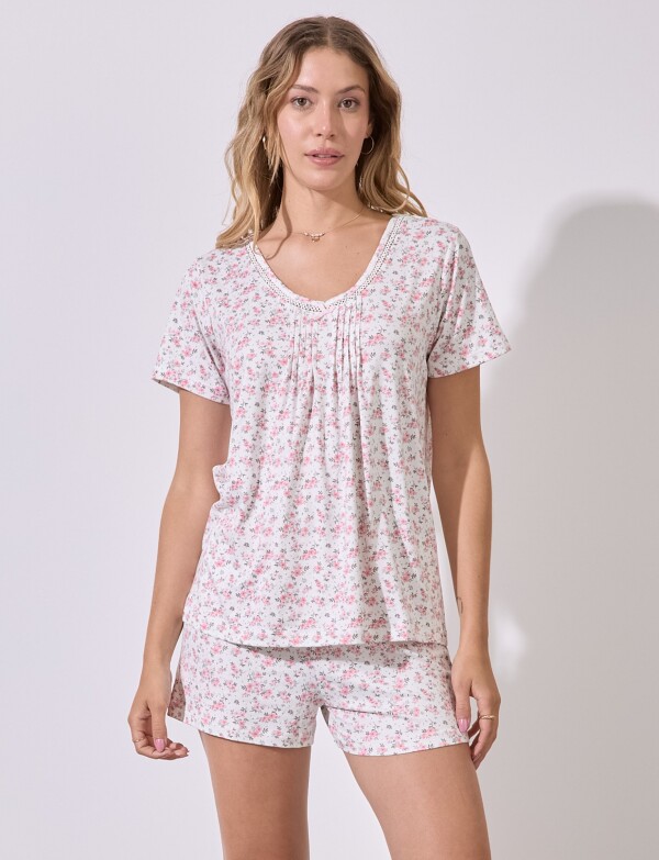 Set Pijama Short & Remera MULTI/BLANCO