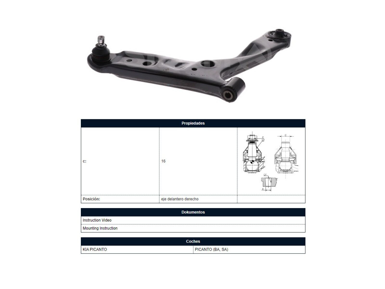 Parilla De Suspension Delantera Kia Picanto 07-08 Der 