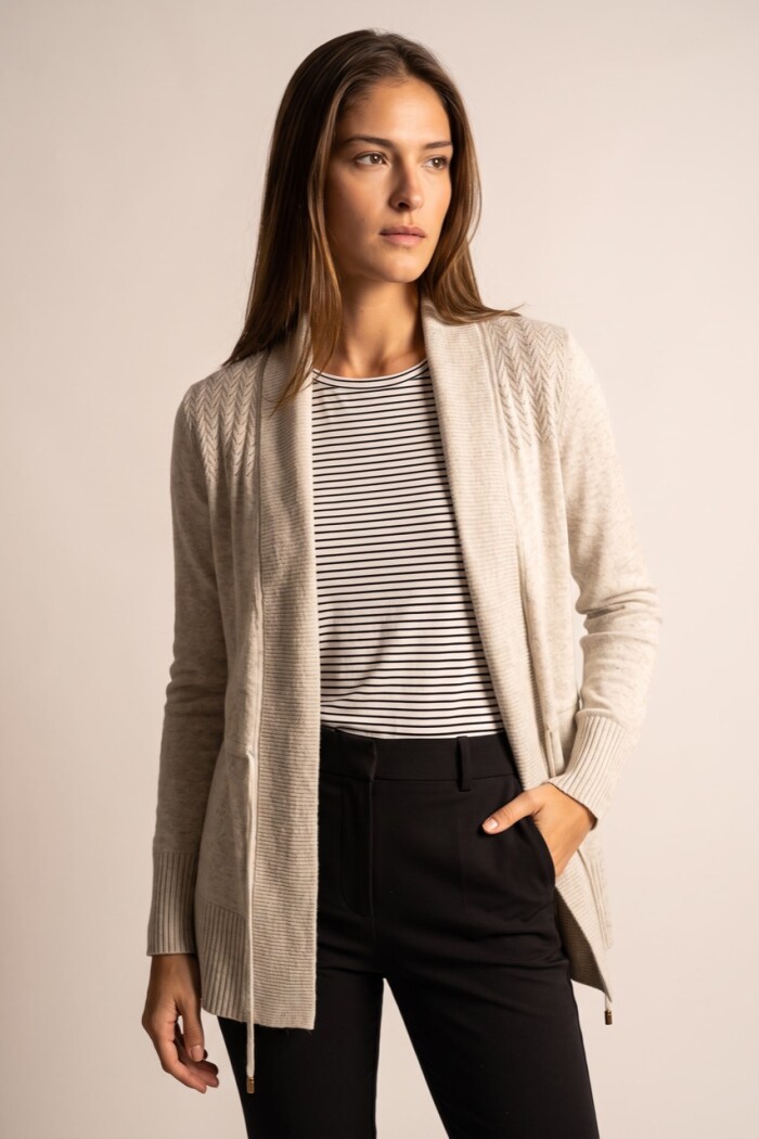 Cardigan C/solapa Algodón Elastano Gris Melange
