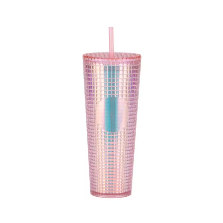 Vaso plástico diseño tornasol con tapa y sorbete – 720ml Rosado