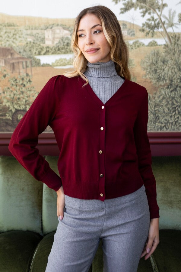 Cardigan Basico Boton Metal BORDEAUX