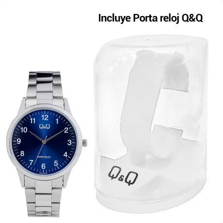 Reloj Q&Q Original Metal Plateado Para Hombre Análogo Azul