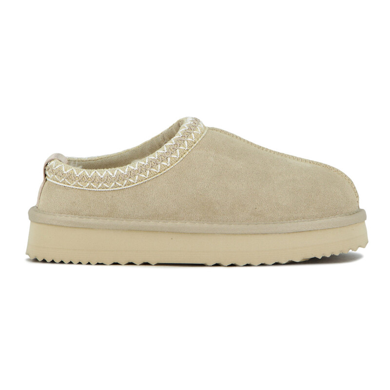 Country Pantufla Cuero / Peluche - Tira De Color Fija - Dama - Beige Beige