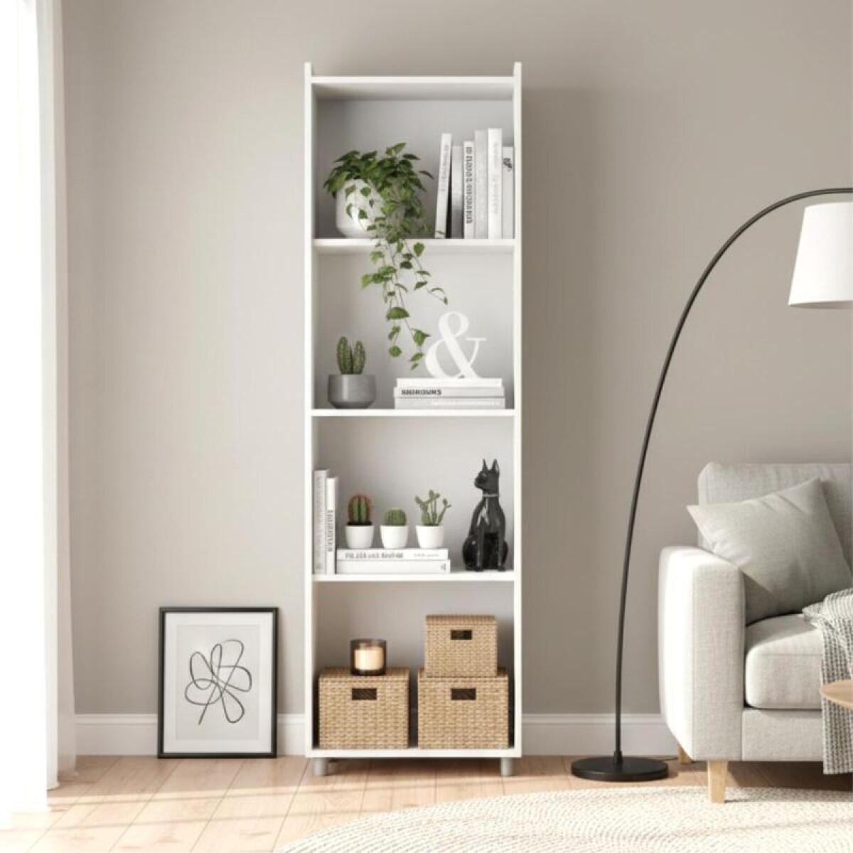 Biblioteca Estantería Organizador de Living en MDP con Patas - Blanco 