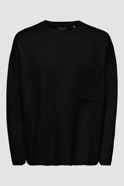 Sweater Tejido Con Bolsillo Black