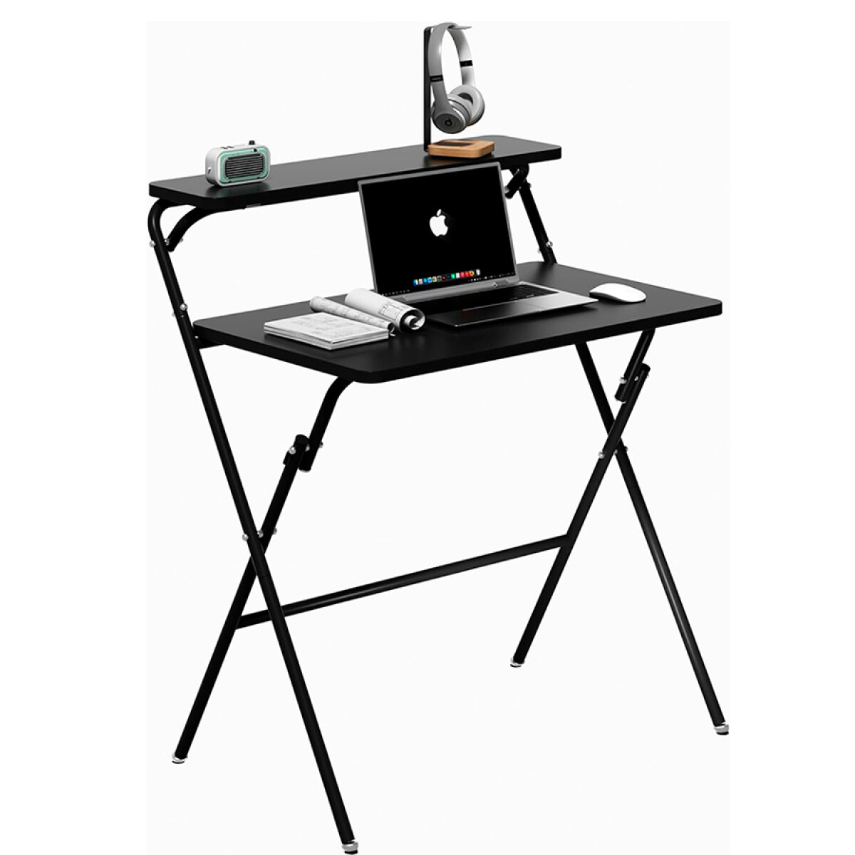 Escritorio Compacto MDF Metal Plegable 80 cm Negro - NEGRO 