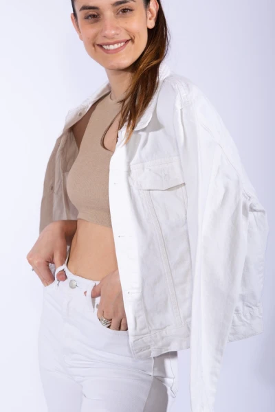 Campera de jean bordada Blanco
