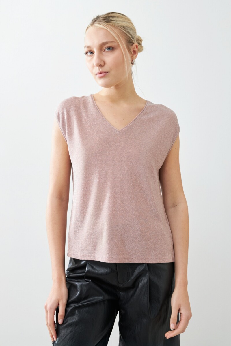 Blusa lurex escote V rosa