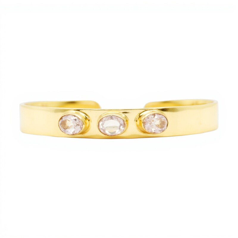 Brazalete Jaipur-Plata Rodinada con micra oro 18k-Piedra Cuarzo rosa-BR2005 conpiedra