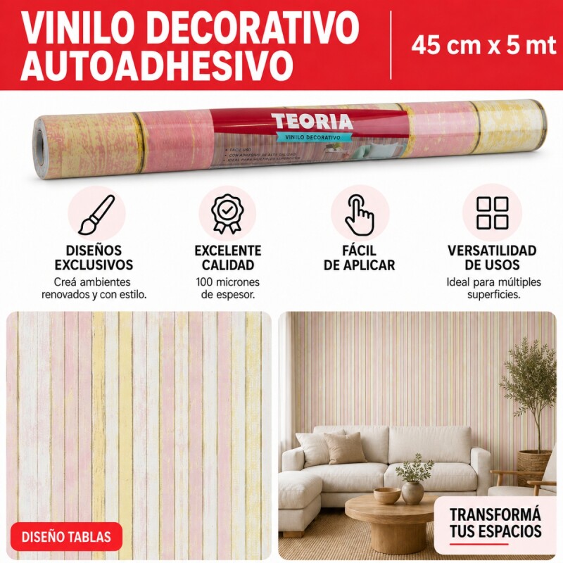 Vinilo decorativo 45 cm x 5 m TABLAS