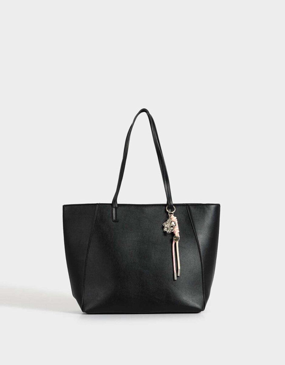 Cartera Shopper Con Charm - Negro 