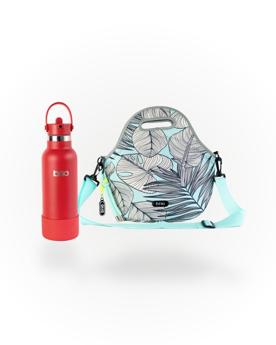 Set de lunchera Big de neopreno con correa ajustable y botella de acero inoxidable 500ml brio - set jungle/rojo 