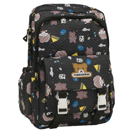 Set Mochila Escolar Infantil p/ Laptop y Bolsillos + Paragua Negro