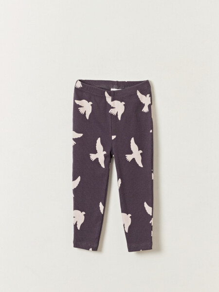 Calza rib estampada Aves Gris