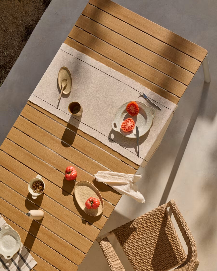 Mesa extensible de exterior Canyelles de polimadera y aluminio blanco mate 140 (200) x 90 cm