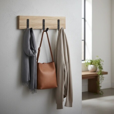 Perchero simple con 3 ganchos MADERA/NEGRO