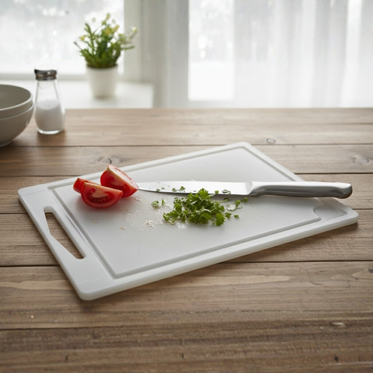 Tabla de picar mediana con canaleta de plástico - BLANCO 