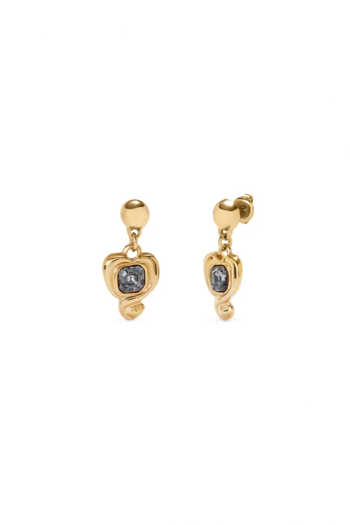 PENDIENTES EN ALEACIAÓN DE METALES BAÑADA EN ORO 18K CON CORAZON Y CRISTAL NEGRO Pendiente
