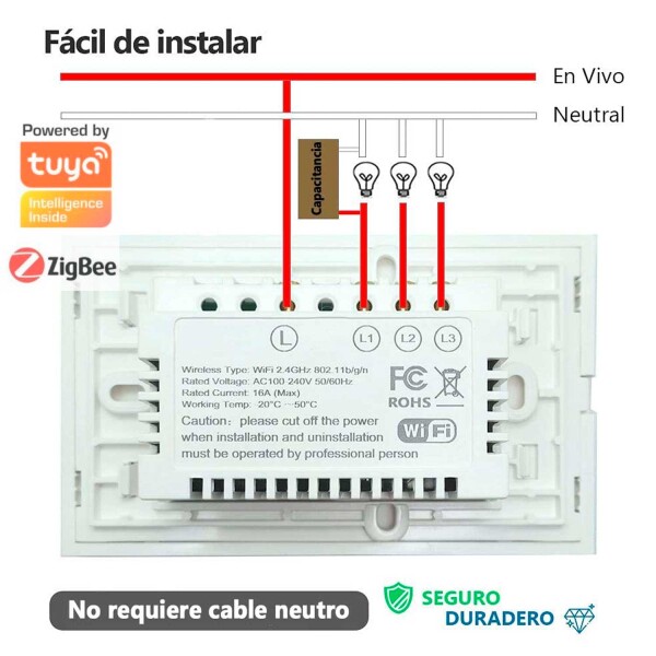 Interruptor Tactil De Pared 1 Ch Zigbee3.0 Moes Interruptor Tactil de Pared 1 CH Zigbee3