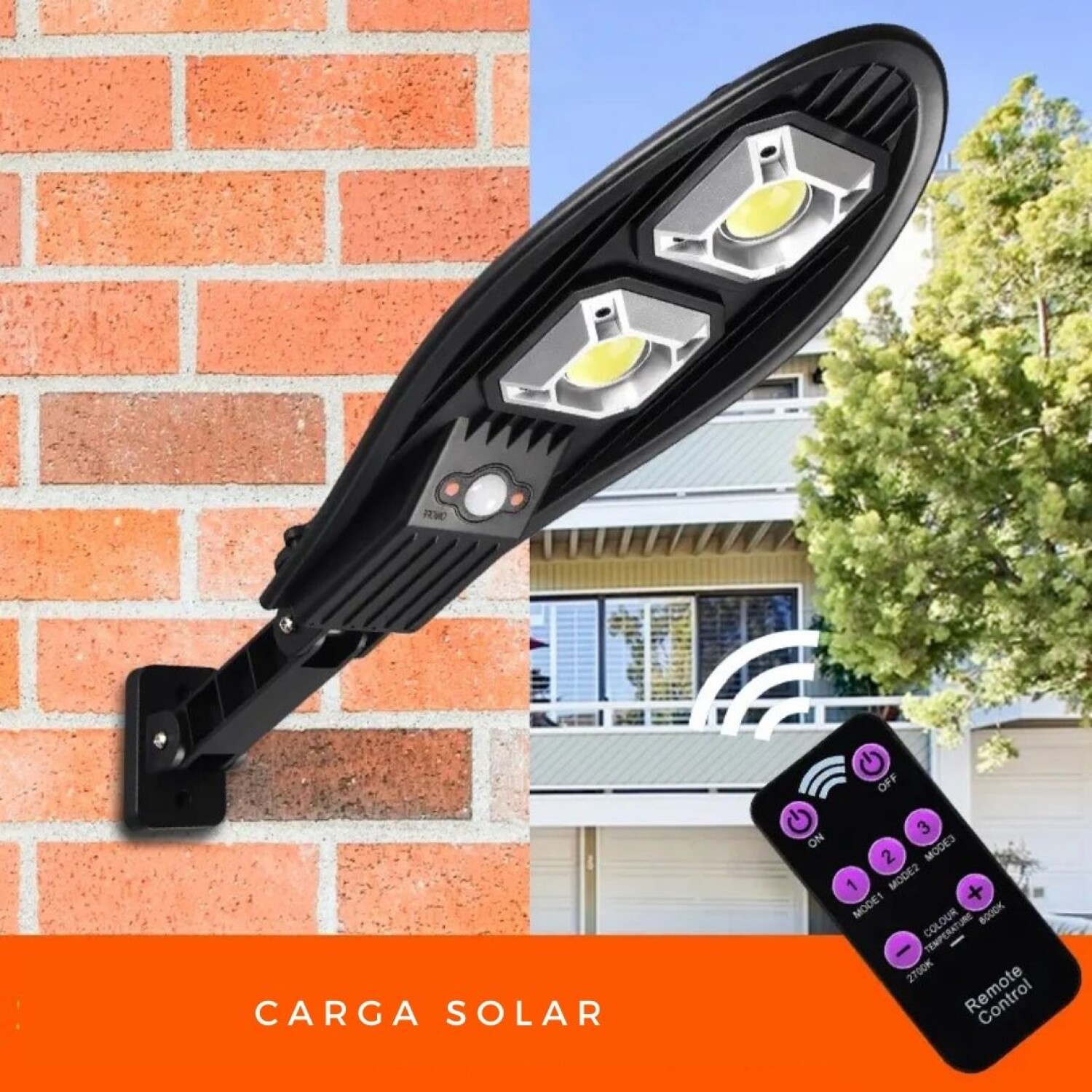 Foco Solar LED De Exterior Con Panel Solar y Sensor De Movimiento