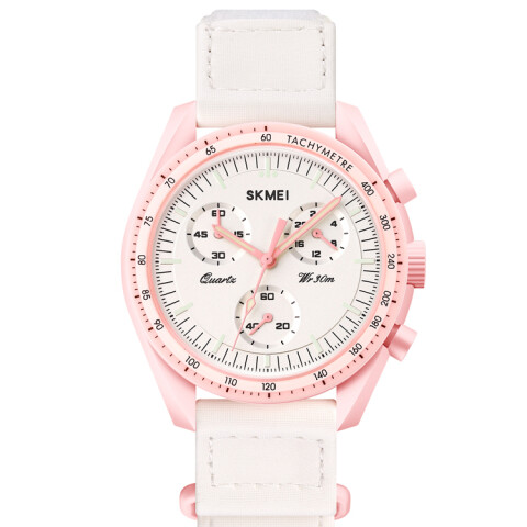 Reloj Skmei 1982PK Cronógrafo para Mujer con Correa de Lona Blanca Reloj Skmei 1982pk Cronógrafo Para Mujer Con Correa De Lona Blanca