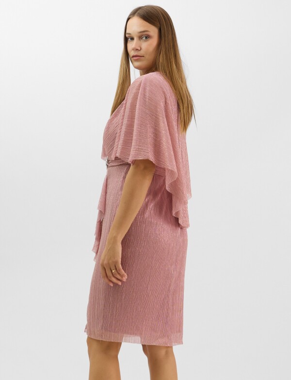 Vestido Con Capa Fluida & Detalle En Cintura ROSA