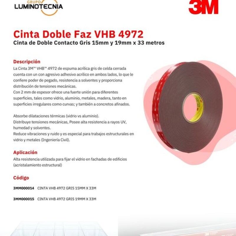 CINTA DOBLE FAZ 4972 GRIS 15MM X 33M ESPE 1,1MM - 3M CINTA DOBLE FAZ 4972 GRIS 15MM X 33M ESPE 1,1MM - 3M