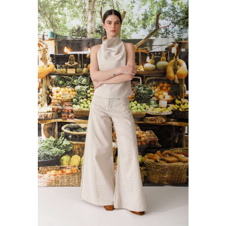 Pantalon Wide Xl Linen Lurex Beige