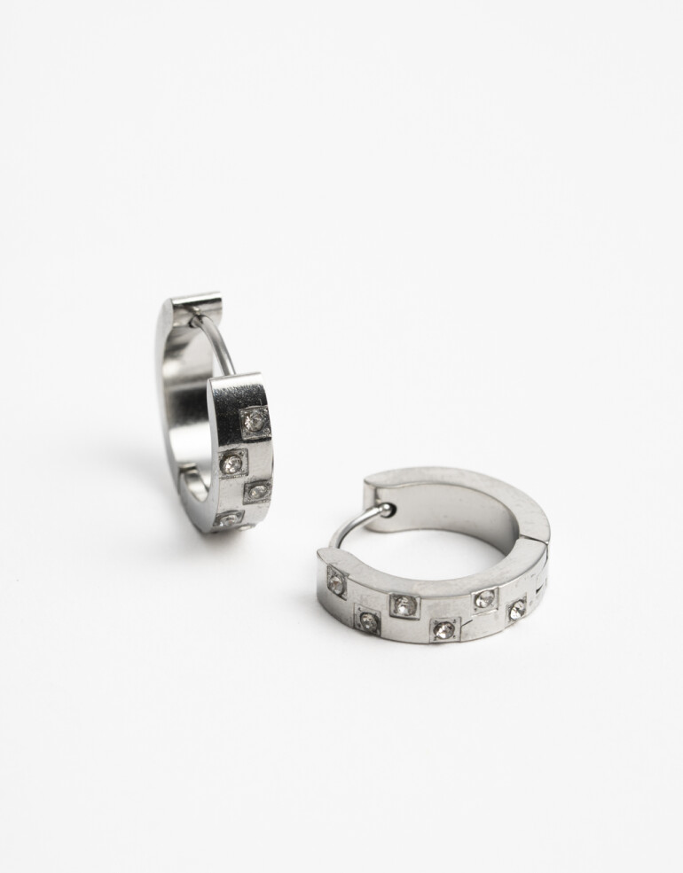 Aros Argollas Cubic zirconia Argollas De Acero - Plateado