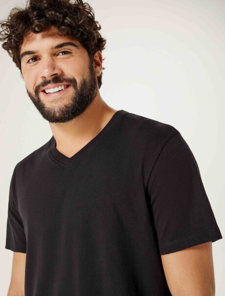 CAMISETA BÁSICA MANGA CORTA CUELLO EN V NEGRO