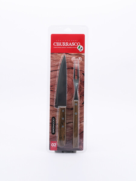 SET ASADOR CUCHILLA Y TENEDOR PARILLA MARRON