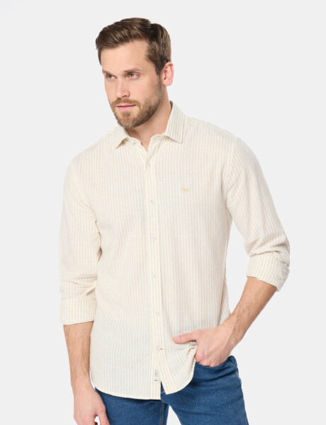 CAMISA DE LINO RAYADA Beige