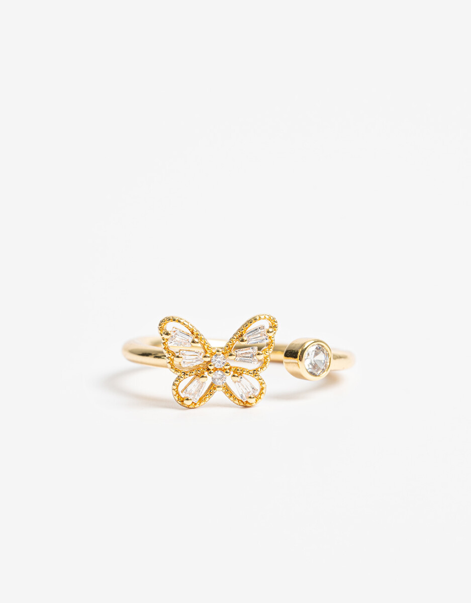 Anillo Mariposa Bañado En Oro Con Cubic Zirconia. 