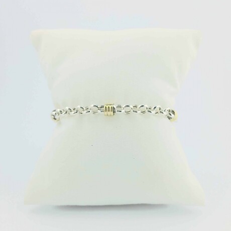 Pulsera de plata 925, modelo rolo con 3 apliques en double de oro 18 ktes y cierre marinero. Pulsera de plata 925, modelo rolo con 3 apliques en double de oro 18 ktes y cierre marinero.