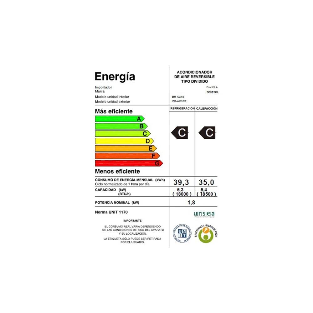 Aire Acondicionado Bristol BR-AC18 18000 BTU Blanco