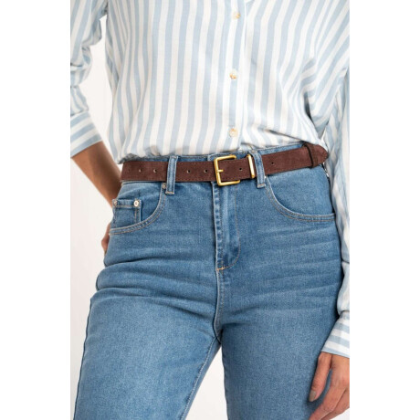 Cinto Cuero Hebilla Cuadrada Berenjena