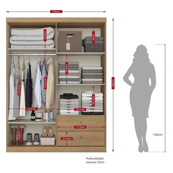 Placard Ropero Star 4 Puertas Con 2 Cajones 5912 MARRON
