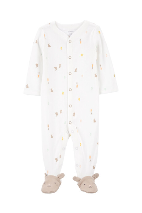 Pijama una pieza de algodón con pie diseño conejos Sin color