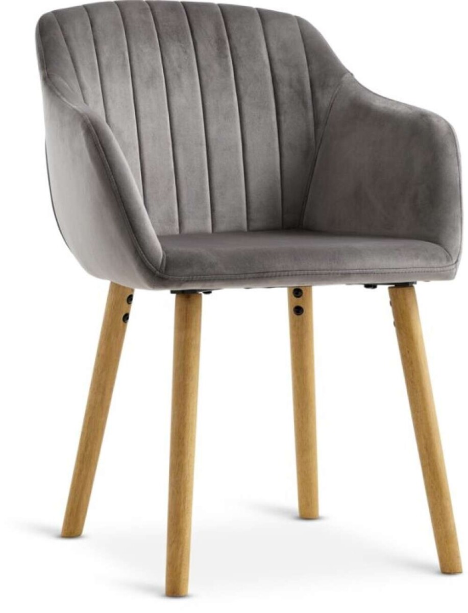 Silla De Comedor Adslev Terciopelo - Gris/Natural 
