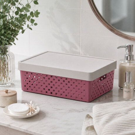 Caja Canasto Organizador Quadratta con Tapa en PP 39x29x14Cm Rosa